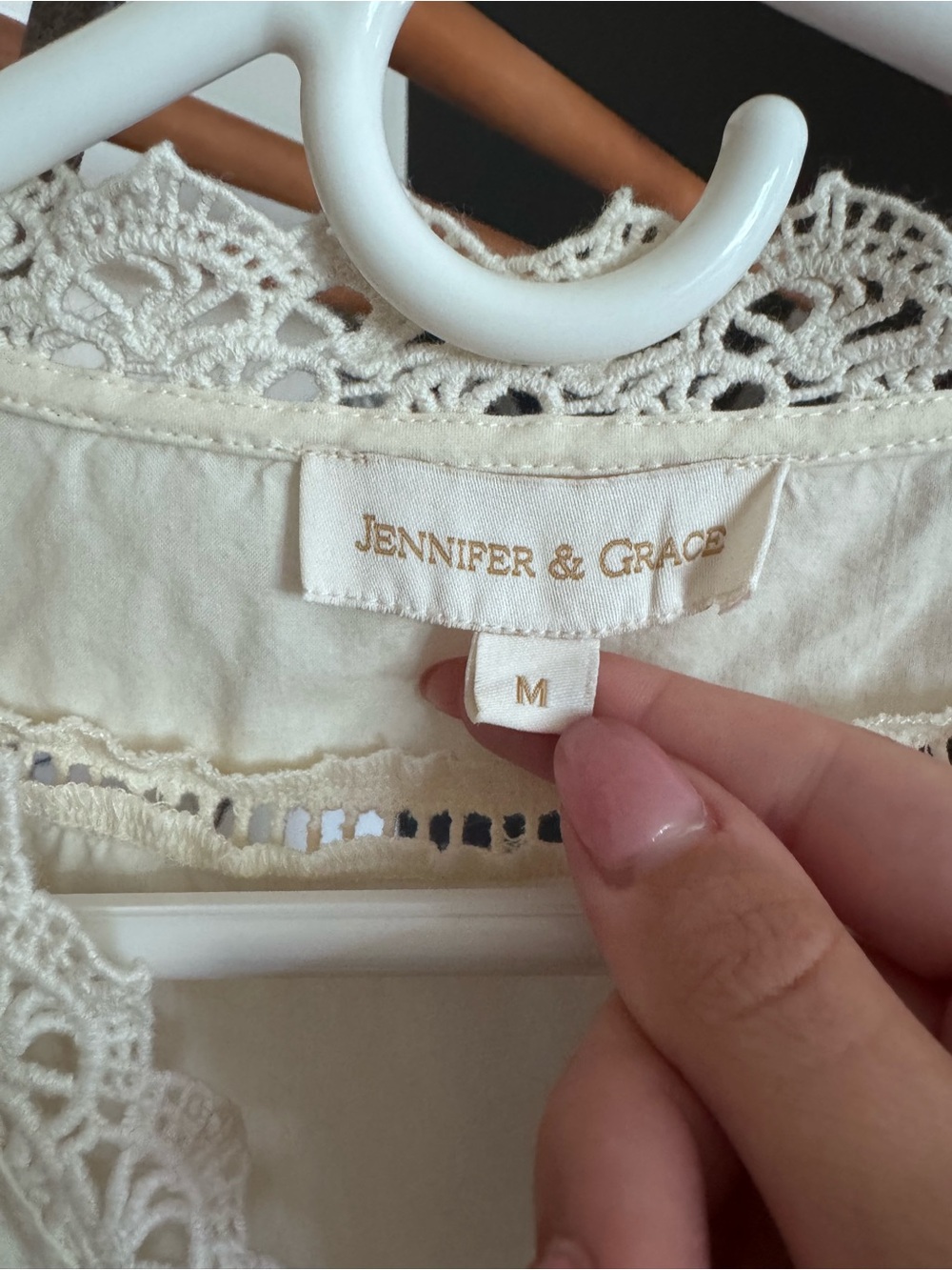 Embroidered Crochet-Trim Peasant Blouse - Cream - Picture 3 of 3